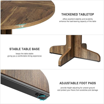 Garvee 47 Inch Round Dining Table for 4, Farmhouse Kitchen Dining Room Circle Dinner Table, Kitchen Dining Room Furniture, Brown (Table Only)