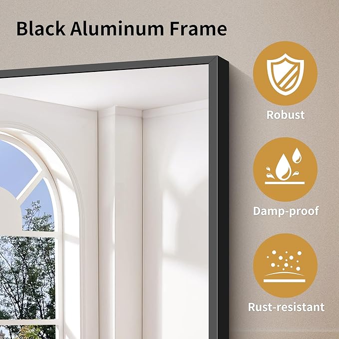 YIROMAN Bathroom Mirror 30"x36", Matte Black Bathroom Mirror for Over Sink with Aluminum Frame, Rectangular Vanity Mirror with Right Angle, Wall Mirror Hangs Horizontal or Vertical, Shatterproof