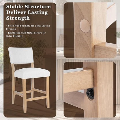 HomePop 24" Open Back Counter Stool Home Décor|Fabric Chairs for Dining Room, Kitchen and Living Room - Stain Resistant White Woven(Single Pack)
