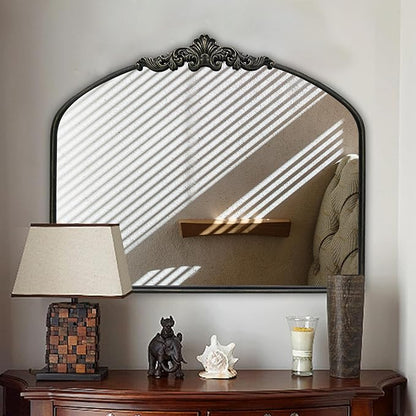 WAMIRRO Arched Mirror,Black Traditional Vintage Ornate Baroque Mirrors,Antique Brass Mirrors for Entryway/Fireplace/Living Room/Hallway/Bathroom.30“X36“ Balck