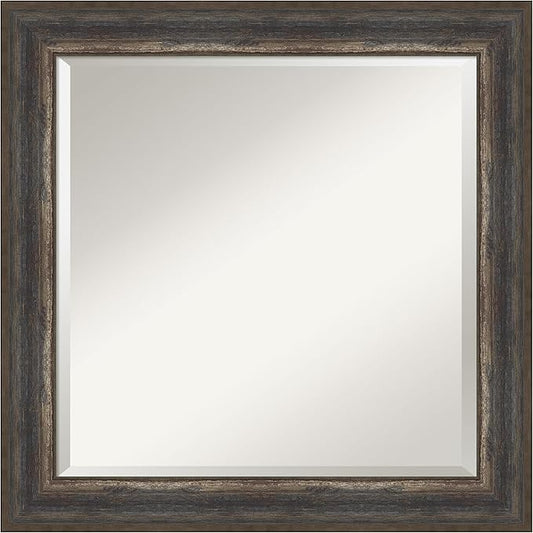 Amanti Art Brown Wall Mirror 25x25 Alta Rustic Char Square Bathroom Mirror for Wall Decor Living Room, Medium Rustic Farmhouse Frame, Hangs Horizonally and Vertically, Bathroom Decor, Beveled Edge