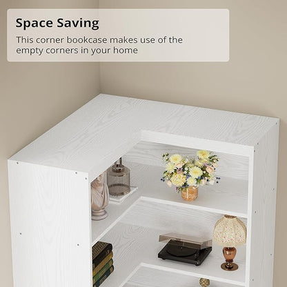 IRONCK Corner Bookshelf with Doors, 6 Tier Bookcase with Storage, Corner Shelf with Cabinet, Large Tall Bookshelf for Living Room, Home Office, Bedroom,White