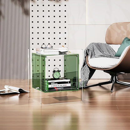 Acrylic Nightstand, Bedside Table for Bedroom, Side Table, Record Player Stand, 18'' x 15.7'' x 21.6'', Green