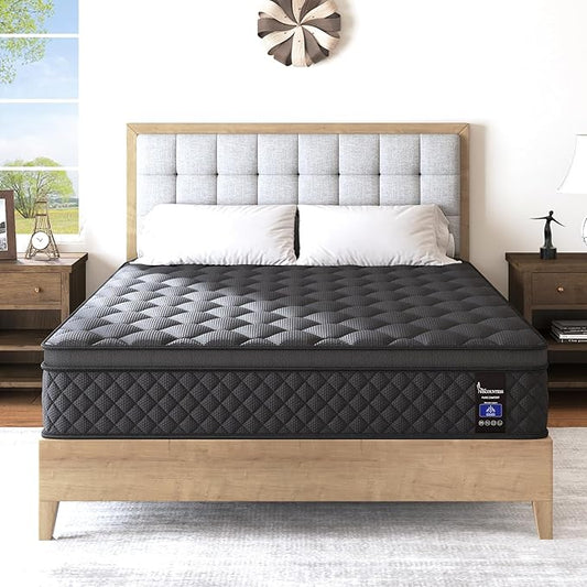 King Hybrid Mattress, 12 Inch Euro Top Mattress Medium Firm for Back & Lumbar Support, 100 Night Trial, Individual Pocket Spring Bed for Motion Isolation & Pressure Relief