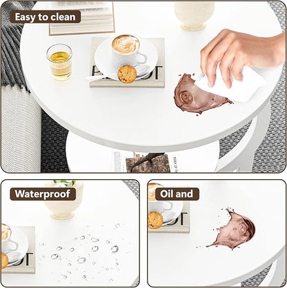 C-Shaped End Table,2 Tiers Round Side Table,Sofa Small Side Table for Living Room, Bedroom,Bedside Small Space,White