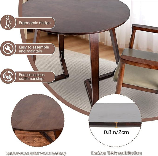 Round Rubber Solid Wood Dining Table - Mid Century Modern Style with V-Shaped Wooden Frame Base, Multi-Functional as Meeting/Coffee/Leisure Table,Space Saving Design,24”