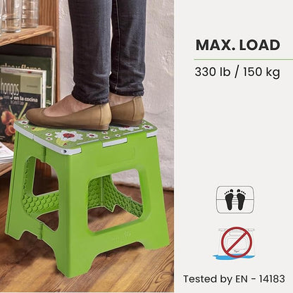 Vigar Compact Step Stool Foldable, 12-1/2-inch Step Stools for Adults up to 330 Pound, Lightweight Stool, Non-Slip Folding Step Stool, Ladybug on Top