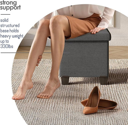 STORAGEBUD Storage Ottoman Cube with Small Bin, 16-in Square Ottoman with Storage for Living Room and Bedroom, Small Ottomans Foot Rest, Fabric Foot Stools Ottomans Max 330lbs, Grey