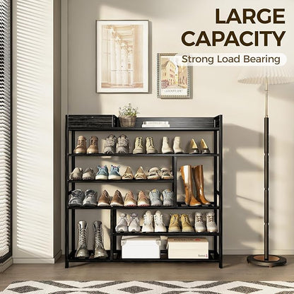 Bamworld Shoe Rack for Front Door Entrance Bamboo Shoe Organizer with Storage Box Free Standing Shoe Cabinet Shoe Storage Shelf for Entryway, Closet and Doorway (Black)