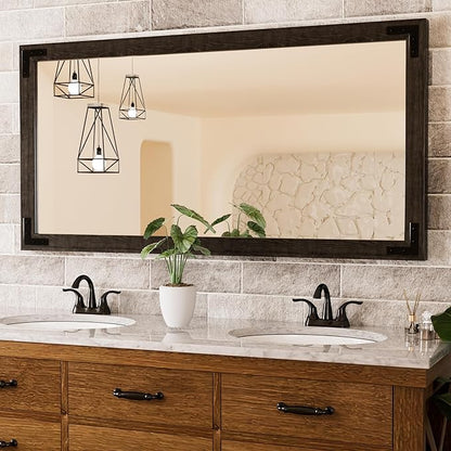 TETOTE 48 x 24 Black Wood Framed Mirror for Bathroom Wall/Bedroom/Living Room/Entryway Farmhouse Rustic Bathroom Vanity Mirror Waterproof (Horizontal/Vertical Mounted)