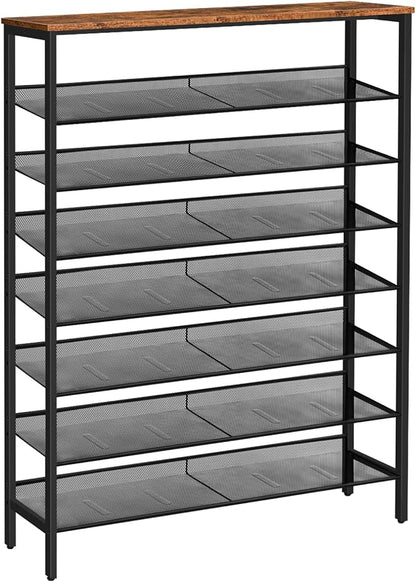 HOOBRO 8 Tier Shoe Rack, 39.4"L Shoe Shelf, Large Capacity Shoe Storage Organizer for 30+ Pairs of Shoes, Front Door Entrance, Entryway, Hallway, Closet, Space Saver, Rustic Brown and Black BF118XJ01