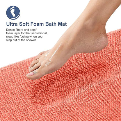 OLANLY Thick Memory Foam Bath Mat Rug 36x24, Extra Soft Absorbent Bathroom Rug, Quick Dry Bath Mats, Non-Slip, Machine Washable Carpet for Bathroom, Tub and Shower, Home Decor Accessories, Coral