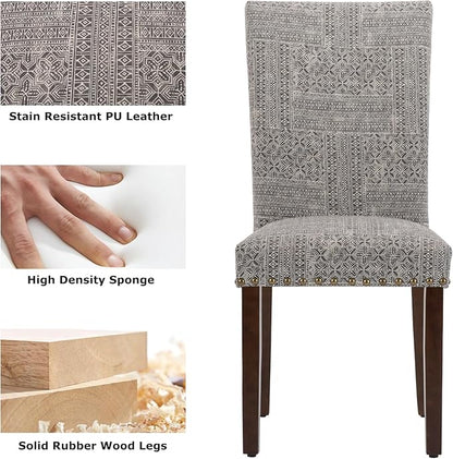 COLAMY Upholstered Parsons Dining Chairs Set of 4, Fabric Dining Room Kitchen Side Chair with Nailhead Trim and Wood Legs - Boho