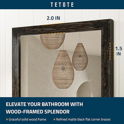 TETOTE 18 x 26 Black Wooden Mirror for Bathroom Wall/Bedroom/Living Room/Entryway Farmhouse Rustic Bathroom Vanity Mirror for Over Sink Waterproof (Horizontal/Vertical Mounted)