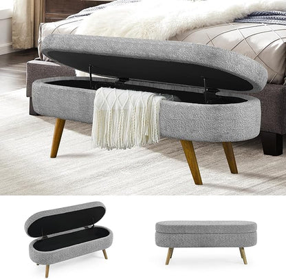 NicBex Ottoman Bench with Storage for Bedroom, 43.5" Upholstered End of Bed Bench with Rubber Wood Legs, Linen Storage Bench for Living Room or Entryway,