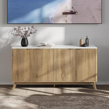 Buffet Cabinet with Storage, Fluted Multifunctional Storage Cabinet with 4 Doors, Sideboard Cabinet with Doors Modern Buffet Table Accent Coffee Bar Console Table,fluted buffet cabinet