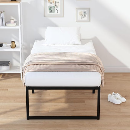 EMODA 16 Inch Narrow Twin Bed Frame 30x75, Heavy Duty Metal Platform No Box Spring Needed, Easy Assembly Noise Free, Black