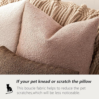 Foindtower Set of 2, Decorative Textured Boucle Throw Pillow Covers Accent Solid Pillow Cases Neutral Soft Cozy Couch Cushion Case for Chair Sofa Bedroom Living Room Home Decor 20 x 20 Inch Light Pink