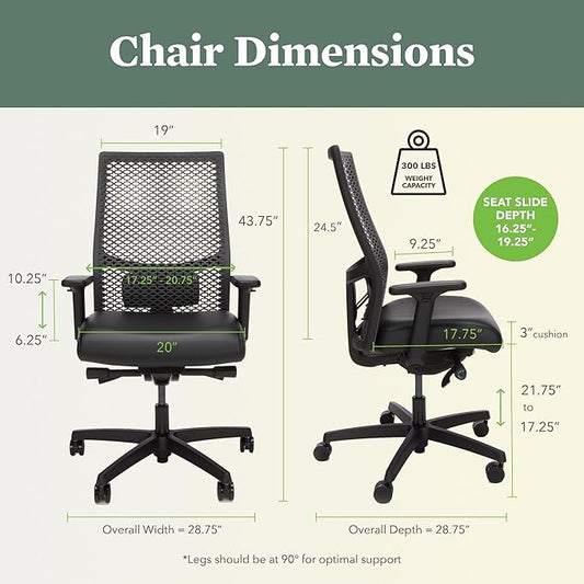HON Ignition 2.0 ReActiv Ergonomic Office Chair, Standard Synchro-Tilt Recline, Breathable Flex Back, Swivel Wheels, Comfortable Desk Chair for Long Hours, Black Frame, Black
