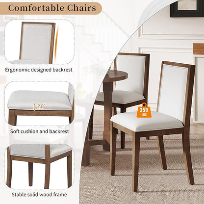 Ball & Cast Farmhouse 5 Pieces Dining Table Set with 4 Upholstered Chairs,Wooden Living Room Furniture for 4 W/ 57.7" Extendable Dining Table,Easy Assemble&Clean,for Dining Room,Bistro,Apartment,Brown