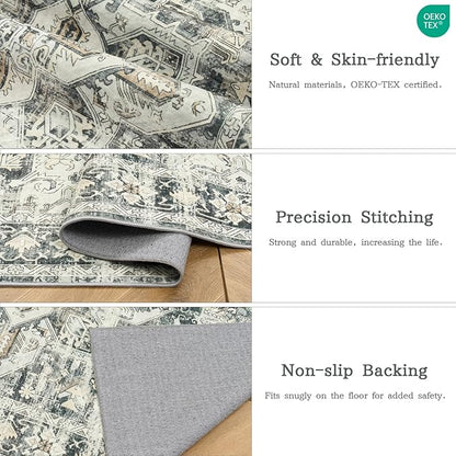 zesthome 8x10 Area Rugs-Washable Rug for Living Room, Non-Slip Backing Rugs, Stain Resistant 8x10 Rug for Bedroom, Ultra-Thin Low Pile Rugs, Vintage Large Home Decor