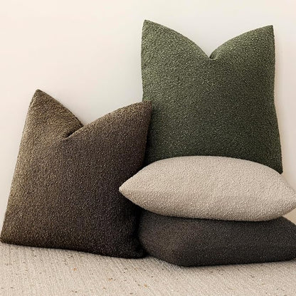 Foindtower Set of 2, Decorative Textured Boucle Throw Pillow Covers Accent Solid Pillow Cases Neutral Soft Couch Cushion Case for Chair Sofa Bedroom Living Room Home Decor 24x24Inch Chocolate
