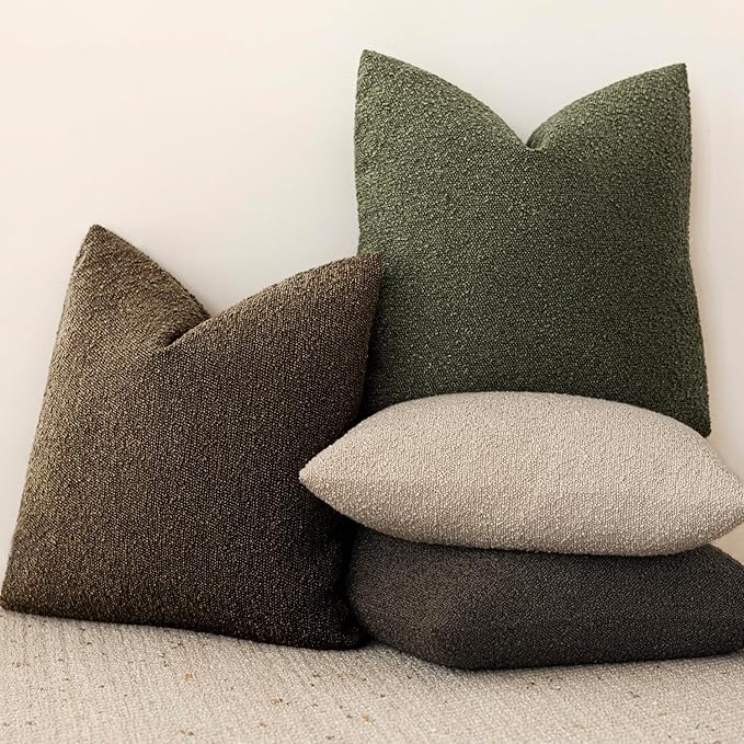 Foindtower Pack of 2 Textured Boucle Throw Pillow Covers Accent Solid Decorative Lumbar Pillow Cases Cozy Couch Cushion Case for Chair Sofa Bedroom Living Room Home Decor 12x20 Inch Chocolate