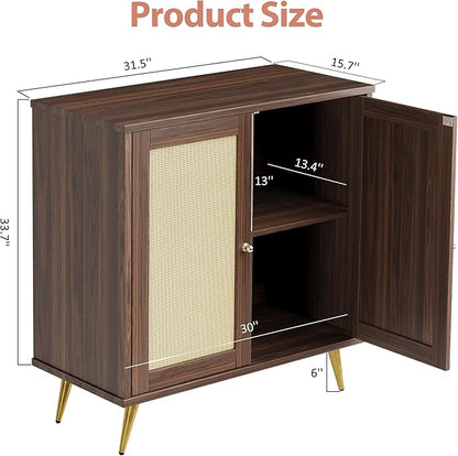 Shintenchi Rattan Buffet Cabinet with Storage, Sideboard Buffet Cabinet with Rattan Decor Doors, Modern Wood Cupboard for Kitchen Living Room Dining Room Hallway Entry,Brown
