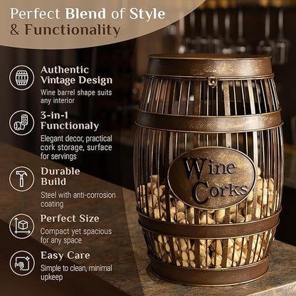 Wine Barrel Table - Cork Catcher Accent Table. Cork Holder Decorative and Storage - 2000 Corks - Regular
