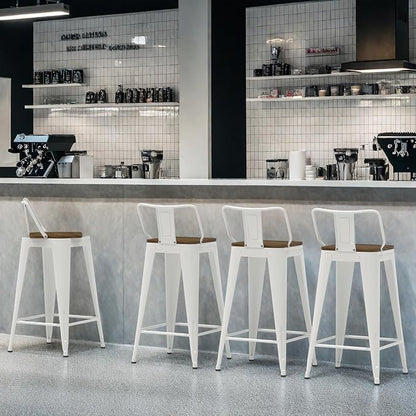 24 Inch Swivel Bar Stools Set of 4, Counter Height Bar Stools with Low Back, Metal Industrial Bar Chairs for Kitchen Island (White)