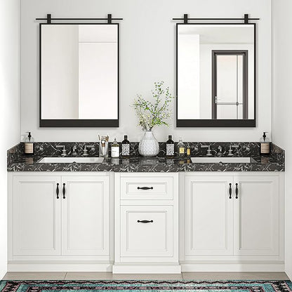 20x28 Inch Rectangle Bathroom Vanity Mirror for Wall Mounted Over Sink Farmhouse Rustic Matte Black Frame Barn Door Mirrors Foyer Entryway Decor