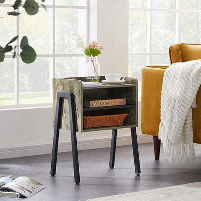 VECELO Night Stand Industrial End Table,Bedside Table with 2-Tier Open Storage Compartments for Bedroom, Living Room and Small Spaces