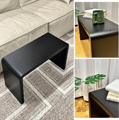 C Shaped End Table, Solid Wood C Side Table for Couch Sofa and Bed, Sofa Tables That Slide Under for Space Saving, Small Snack C Tables for Living Room Bedroom (H 24.4″ - Black, 1)
