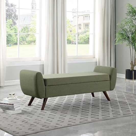 HomePop Modern Storage Bench with Wood Legs Home Décor|Bench with Storage for Living Room & Bedroom - Olive Green Woven