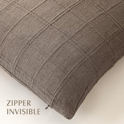 Foindtower Set of 2 Decorative Linen Check Throw Pillow Covers Neutral Farmhouse Lumbar Cushion Covers Modern Boho Home Decor for Sofa Chair Couch Bedroom Living Room Outdoor,12×20 Inch,Taupe Grey
