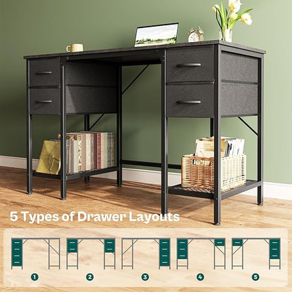 Huuger 47 Inch Computer Desk with 4 Drawers, Office Desk with Mesh Shelf, Gaming Desk, Large Storage, Writing Work Desk for Home Office, Study, Bedroom, Work from Home, Black