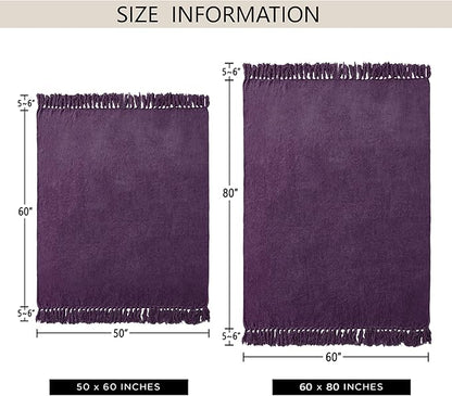 Chenille Throw Blanket for Couch 50"X 60", Soft Cozy Throws with Fringe Tassel for Bed Sofa Chair Cover, Lightweight Knitted Decorative Boho Blankets for Living Room, Dark Purple