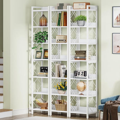 Tribesigns 78.7 Inch Extra Tall Narrow Bookshelf, 7 Tier Skinny Bookcase for Small Spaces, Freestanding Display Shelves, Multifunctional Corner Storage Organizer for Home Office, White