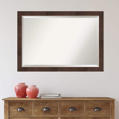 Amanti Art Brown Bathroom Mirror for Over Sink, 27x39 Wildwood Brown Narrow Rectangle Vanity Mirror, Large Rustic Farmhouse Frame, Hangs Horizonally and Vertically, Bathroom Wall Decor, Beveled Edge