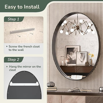TokeShimi Oval Black Mirrors for Bathroom 22x30 Inch with Non-Rusting Aluminum Alloy Brushed Black Matte Framed for Wall Vanity Farmhouse Modern Minimalist Home Decor,Vertical or Horizontal