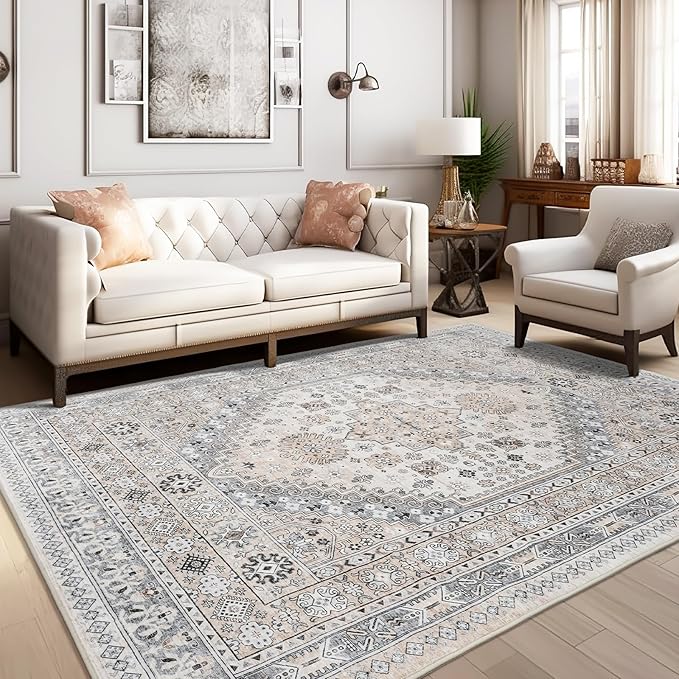 zesthome 10x14 Area Rugs,Stain Resistant Washable Rug,Ultra-Thin Rugs for Living Room,Bedroom,Non-Slip Backing Home Decor Large Area Rug (Beige,10'x14')