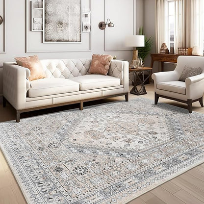 zesthome 9x12 Area Rugs,Stain Resistant Washable Rug,Ultra-Thin Rugs for Living Room,Bedroom,Non-Slip Backing Home Decor Large Area Rug (Beige,9'x12')