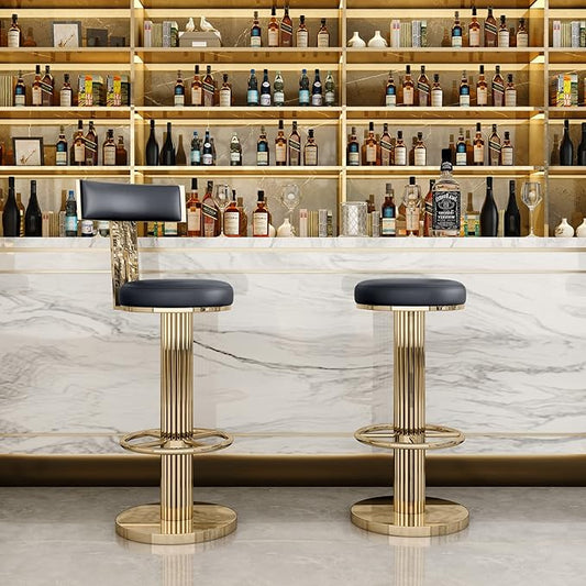 FUNROLUX Swivel Bar Stools with Backrest, Modern Adjustable Height Counter Stool with Metal Legs and Comfortable Cushion, Black and Gold Bar Chair for Kitchen Island Counter (Black)