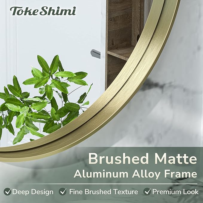 TokeShimi 40 Inch Round Gold Bathroom Mirror for Wall with Non-Rusting Aluminum Alloy Brushed Matte Metal Frame for Modern Minimalist Farmhouse Home Decor