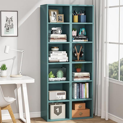 LITTLE TREE 70.9 Inch Tall Narrow Bookcase, Corner Bookshelf 6 Tier Cube Display Shelf Storage Organizer for Small Space, Blue