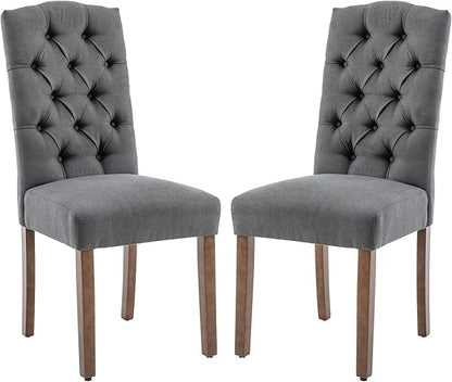 Tufted Upholstered Parsons Dining Chair Set Fabric Diner Accent Stylish Modern Kitchen Living Room with Button Sturdy Solid Wood Legs