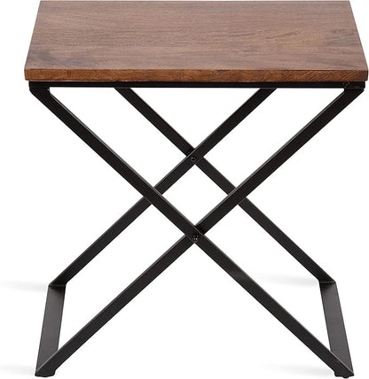 Kate and Laurel Laraway Modern Side Table, 20 x 14 x 20, Rustic Brown and Black, Metal Bedroom Nightstand Table with Solid Wood Tabletop and Foldable Frame