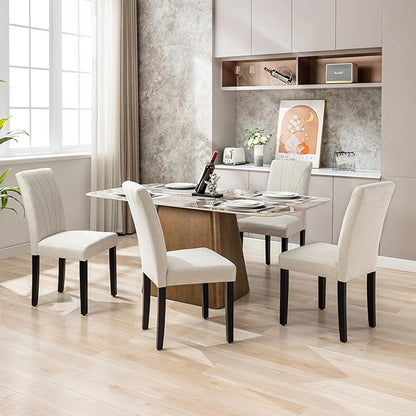 VECELO Upholstered Dining Chairs Set of 2, Modern Fabric and High Back & Solid Wood Legs, Parsons for Kitchen/Living Room- Beige