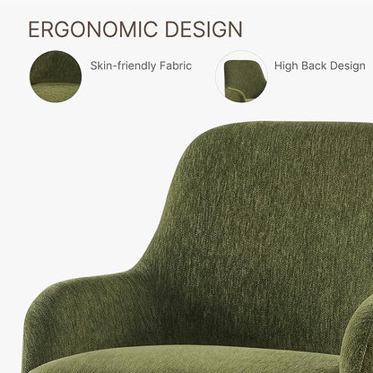 Swivel Dining Chair Set of 1, Mid Century Modern Chair Fabric Upholstered Armchair with Armrest & Ergonomic Backrest for Dining Room, Kitchen, Bedroom, Living Room, Green