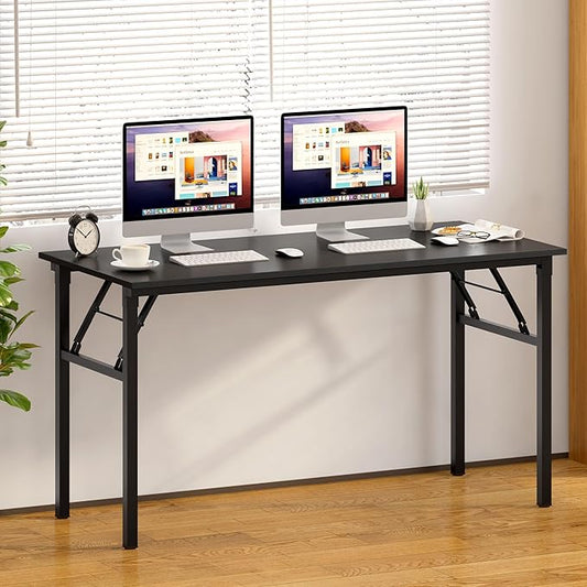 DlandHome Computer Desk, 59.8Inch Office Desk Computer Table, Study Writing Study Desk for Home Office, Black and Black